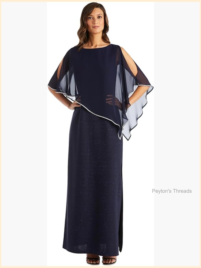 Asymmetric Poncho Gown With Rhinestone Trim For Formal Events
